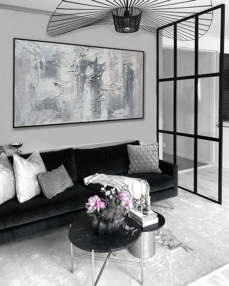 Extra Large Contemporary Texture Wall Art Oversize Modern Artwork Panoramic Horizontal Canvas Textured Abstract Acrylic Painting27inx54in,No Frame