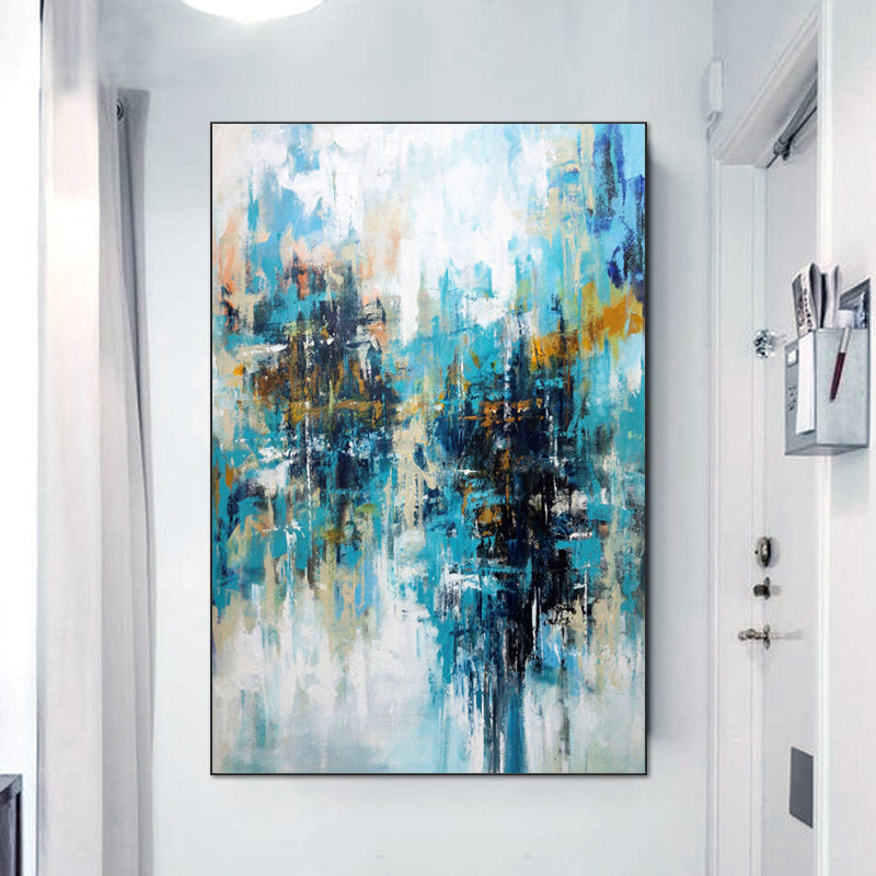 Hand painted Abstract Large Blue Oil Painting Modern Mural Living Room Decoration Painting Large Wall Art,31inx47in,No Frame