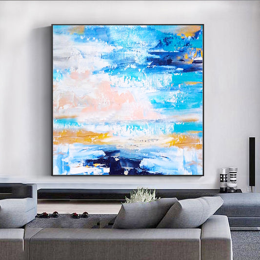 Modern Minimalist Living Room Porch Vertical Sea Sky Hand painted Oil Painting Large Mural,31inx31in,No Frame