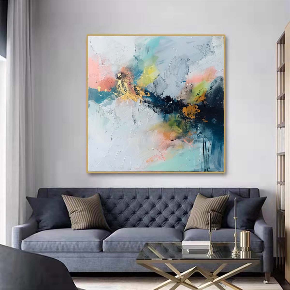 Abstract Handmade Oil Painting Modern Minimalist Home Living Room Decoration Painting,31inx31in,No Frame