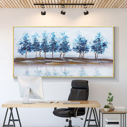 Abstract Large Size Painting Hand Painted Oil Painting On Canvas Blue Trees Painting Modern Wall Art,27inx54in,No Frame