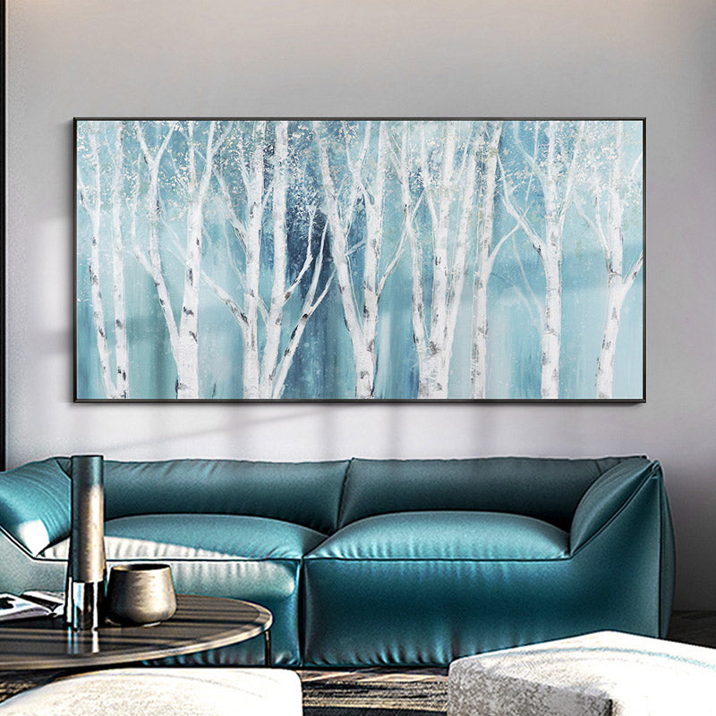 White Birch Horizontal Version Of hand-painted Oil Painting The Living Room Sofa Decorated Bedroom Villa Entrance Hallway Mural27inx54in,No Frame