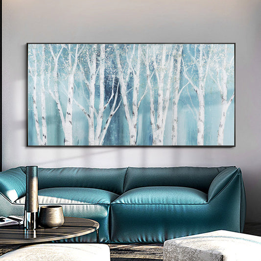 White Birch Horizontal Version Of hand-painted Oil Painting The Living Room Sofa Decorated Bedroom Villa Entrance Hallway Mural27inx54in,No Frame
