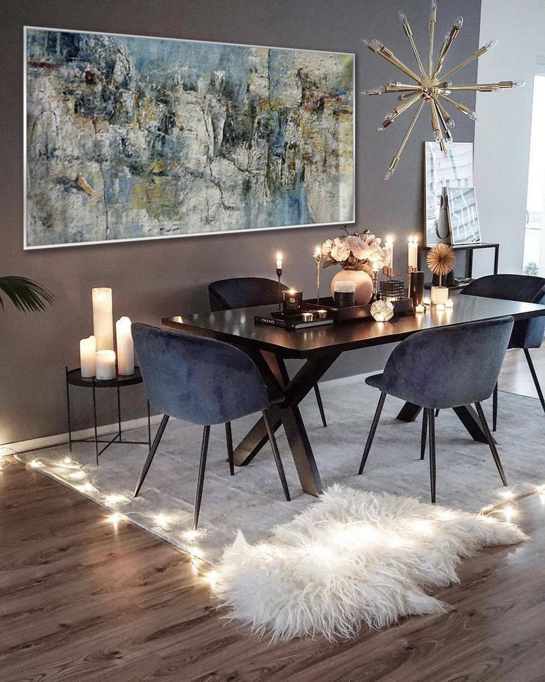 Panoramic Modern Artwork Large Abstract Office Living Room Decor Contemporary Textured Wall Art Abstract Oil Painting On Canvas27inx54in,No Frame