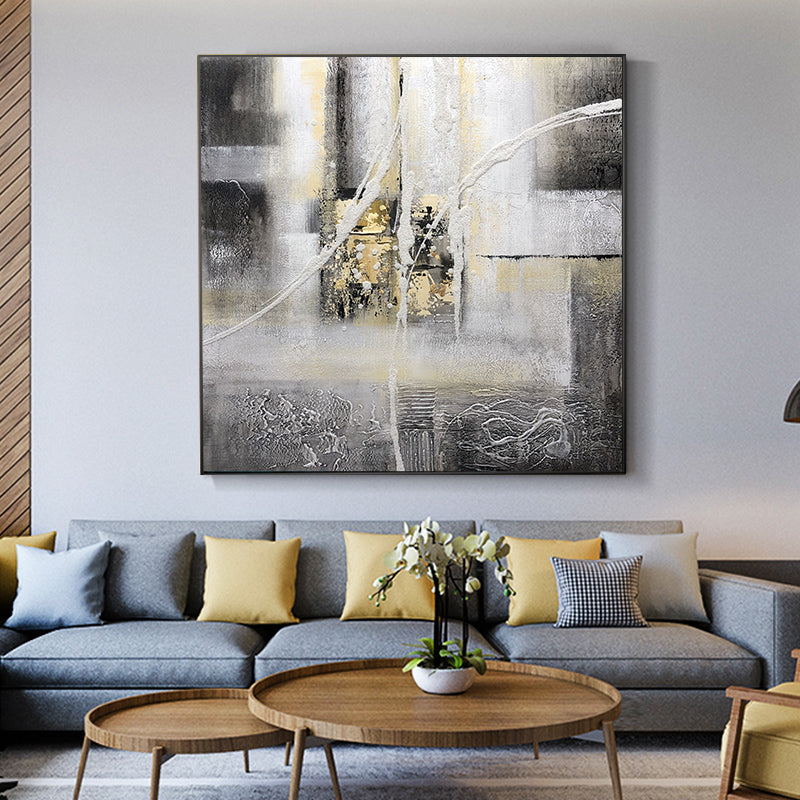Pure hand-painted Oil Paintings Decorated In A Modern Scandinavian Style Abstract Square After Painting Murals Gold Light Luxury31in,No Frame