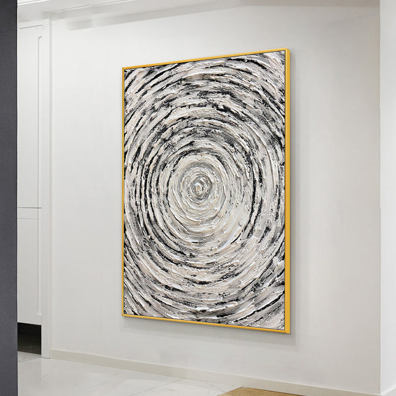 Hand Drawn Black White Abstract Oil Painting Circle Texture On Canvas Living Room Restaurant Home Decor,31inx47in,No Frame