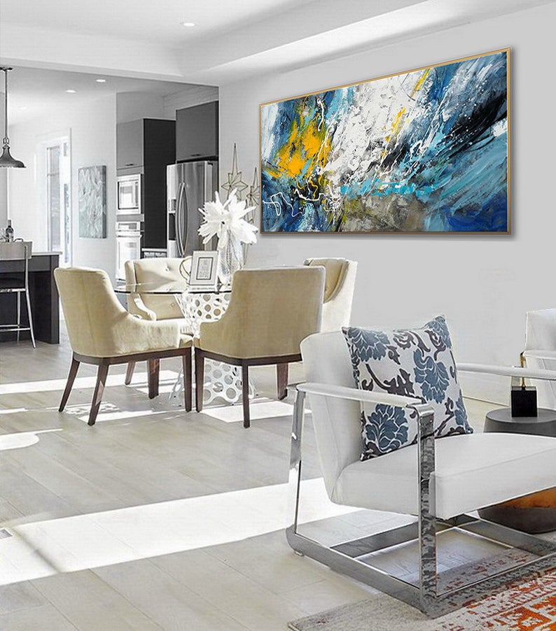 Oversize Panoramic Textured Abstract Acrylic Painting Contemporary Modern Artwork Extra Large Horizontal Texture Wall Art Canvas27inx54in,No Frame
