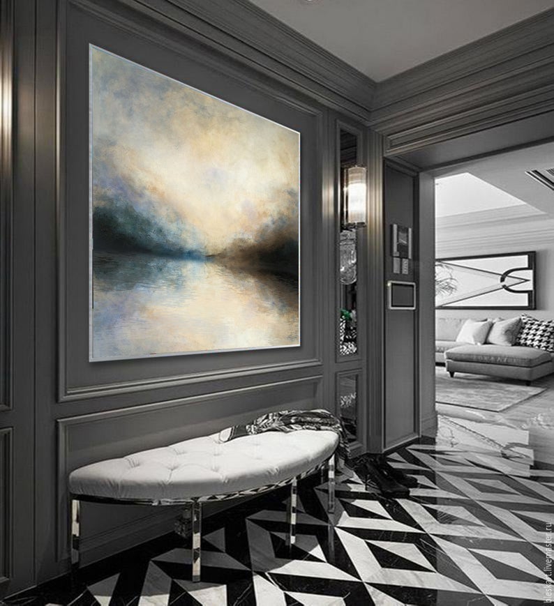 Large Abstract Painting Original Sky Painting Ocean Canvas Art Painting Large Wall Art Painting Sea Landscape Painting Artwork31inx31in,No Frame