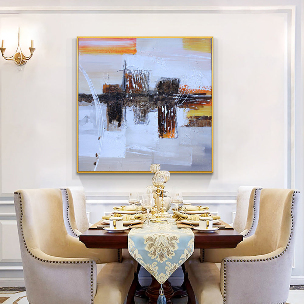 Abstract 3D Geometric Painting  Hand Painted Oil Painting On Canvas Modern Wall Art Painting,31inx31in,No Frame