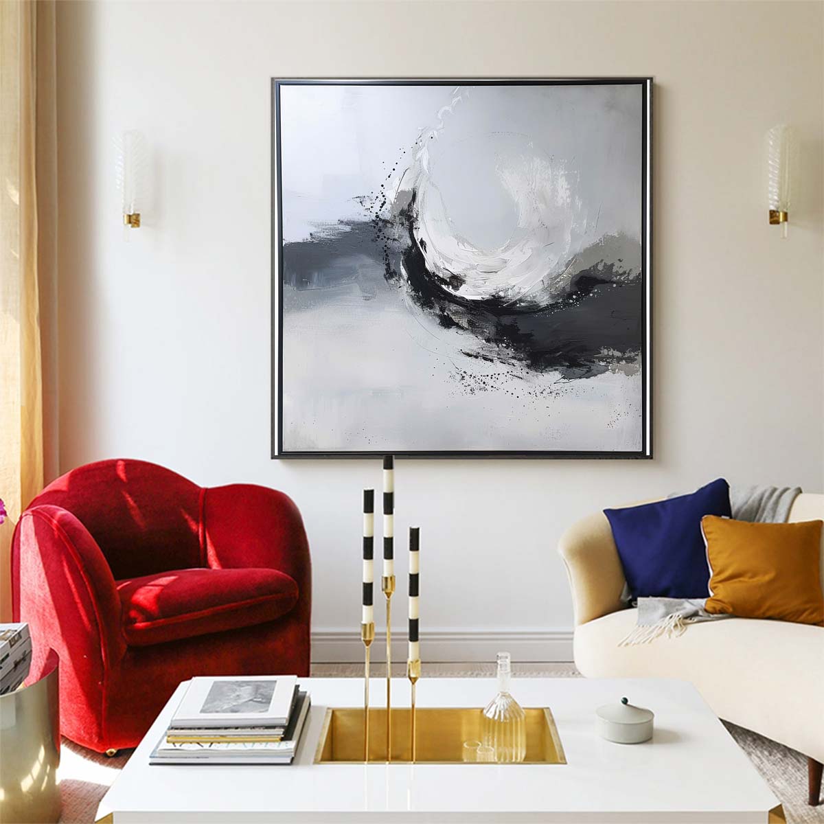 Abstract Handmade Oil Painting Modern Minimalist Home Living Room Decoration Painting,31inx31in,No Frame