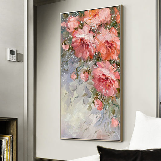 Hand Painted Oil Painting Peony Painting Light Luxury Abstract Floral Art Picture Thick Oil Handmade Flower,27inx54in,No Frame