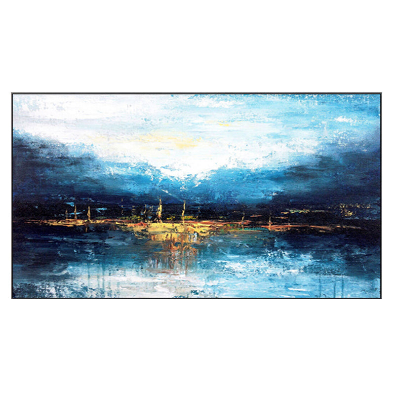 Handmade Abstract Large Blue Oil Painting Modern Mural Living Room Decoration Painting Large Size,27inx54in,No Frame