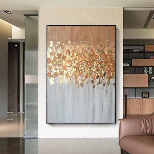 Pure Handmade Oil Painting Golen Foil Texture On Canvas Living Room Corridor Luxury Decorative Wall Art,31inx47in,No Frame