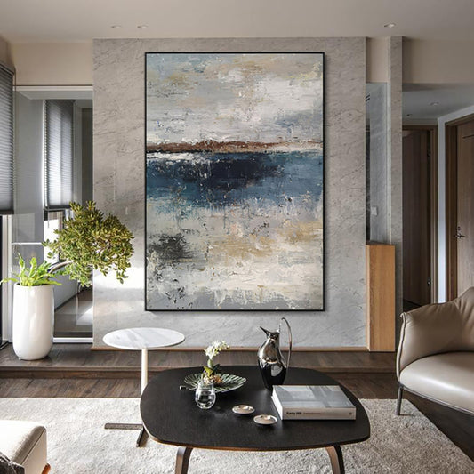 Handmade Abstract Painting Lake Scenery Oil Painting Hand Painted Wall Art Abstract Thick Texture Canvas Art For Home Living Room,31inx47in,No Frame