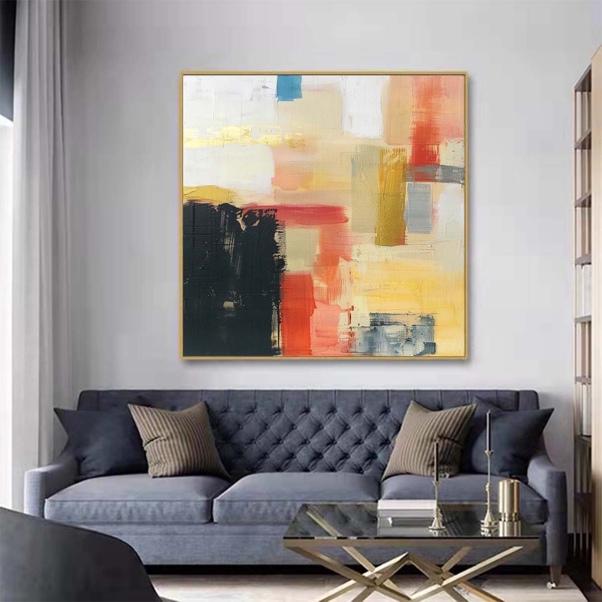 Abstract Handmade Oil Painting Modern Minimalist Home Living Room Decoration Painting,31inx31in,No Frame