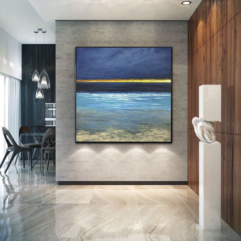 Large Paintings On Canvas Ocean Painting Sunset Painting Modern Wall Art Landscape Painting Blue Abstract Painting Canvas Art31in,No Frame