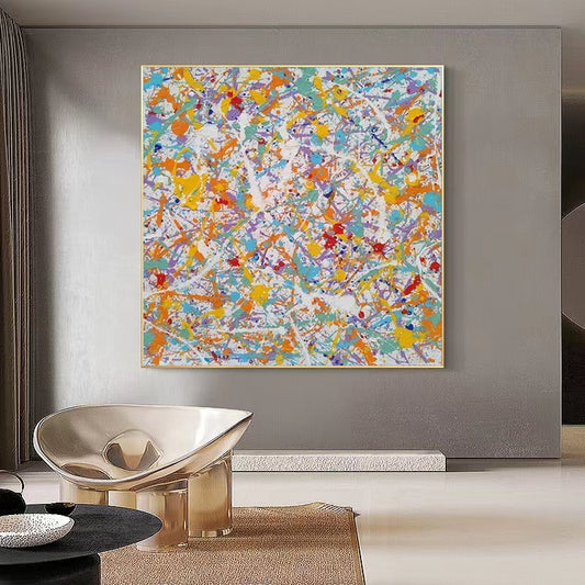 Pure Hand painted Decorative Painting Jackson Pollock Color Abstract Lines Living Room Bedroom Art Hanging Painting,31inx31in,No Frame