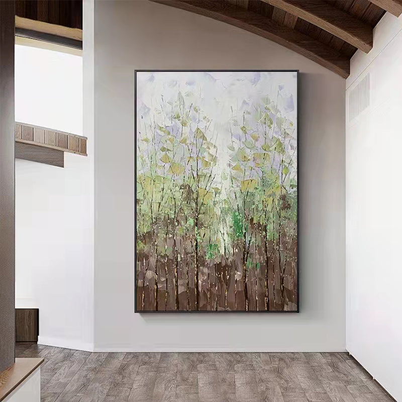 Original Hand Painted   Modern Abstract Green Landscape Oil Painting on Canvas Texture Knife Green,31inx47in,No Frame