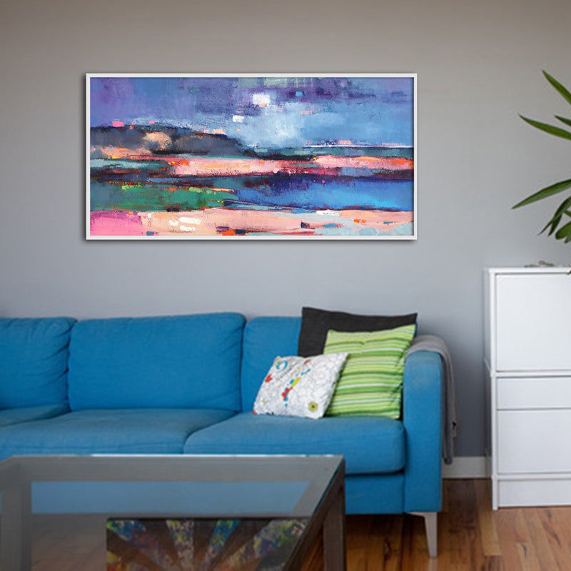 Abstract Painting On Canvas Blue Painting Gold Painting Abstract Painting,Sunrise Landscape Painting Wall Art Office Decor27inx54in,No Frame