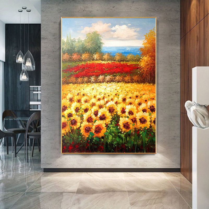 Van Gogh Sunflower Painting Pastoral Households Continental Hotel Entrance Decorative Painting Large Murals Paintings Paved With27inx54in,No Frame