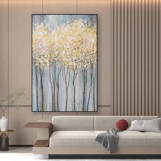 Handpainted Oil Painting Corridor Decorative Painting Vertical Version Living Room Background Wall Hanging Painting Fortune Tree,31inx47in,No Frame