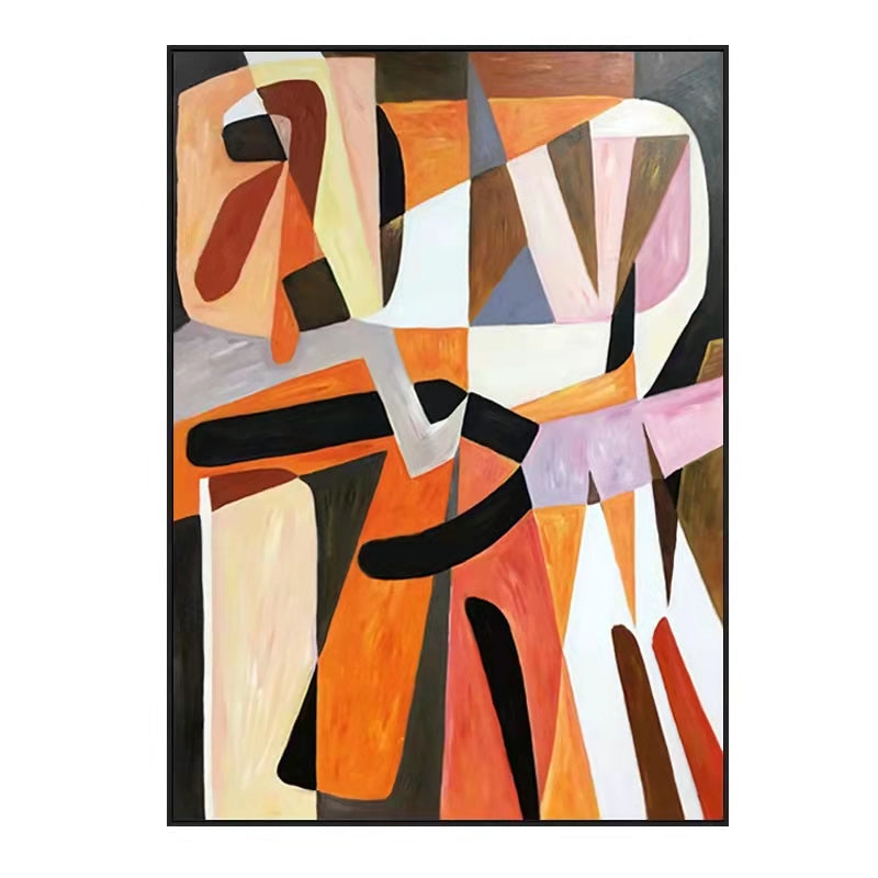 Orange Handpainted Oil Painting Vertical Version Large Living Room Background Wall Hanging Painting Abstract Painting Dining,31inx47in,No Frame