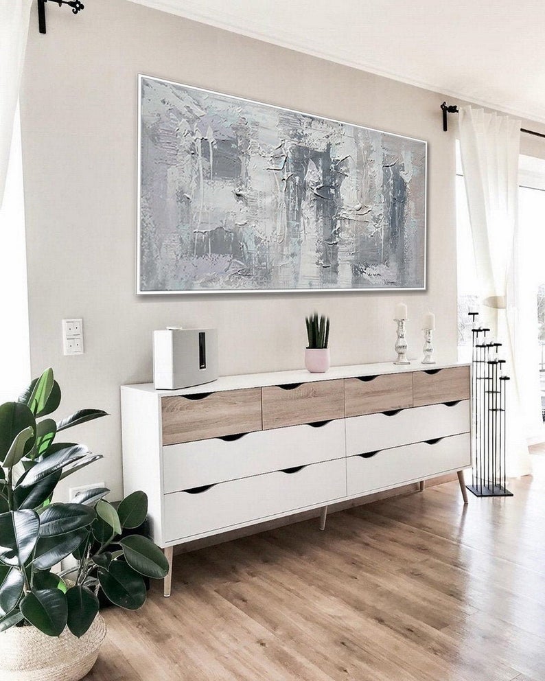 Extra Large Contemporary Texture Wall Art Oversize Modern Artwork Panoramic Horizontal Canvas Textured Abstract Acrylic Painting27inx54in,No Frame