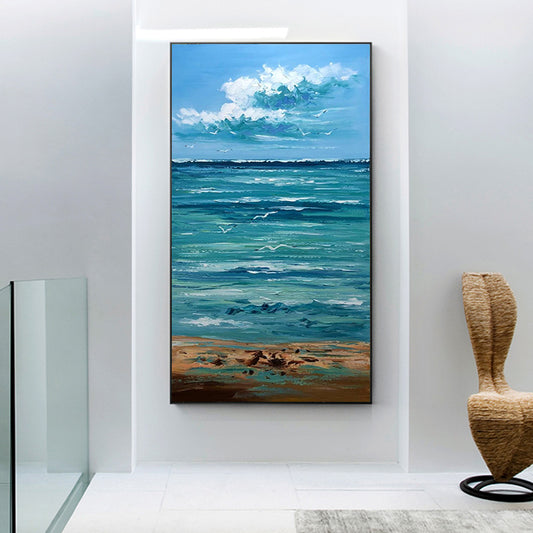 Seagull Original hand-painted Oil Leap Modern Minimalist Nordic Landscape Decorative Painting Vertical Version Entrance Hallway27inx54in,No Frame