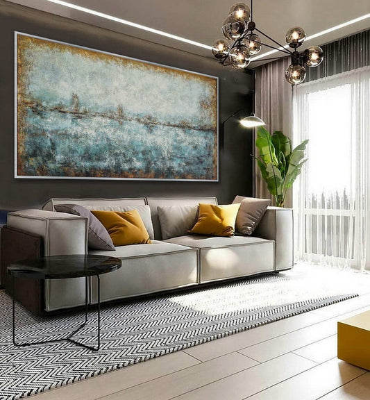 Simple Easy Minimalist Contemporary Modern Neutral Color Panoramic Wall Art Large Horizontal Texture Minimal Canvas Oil Painting27inx54in,No Frame