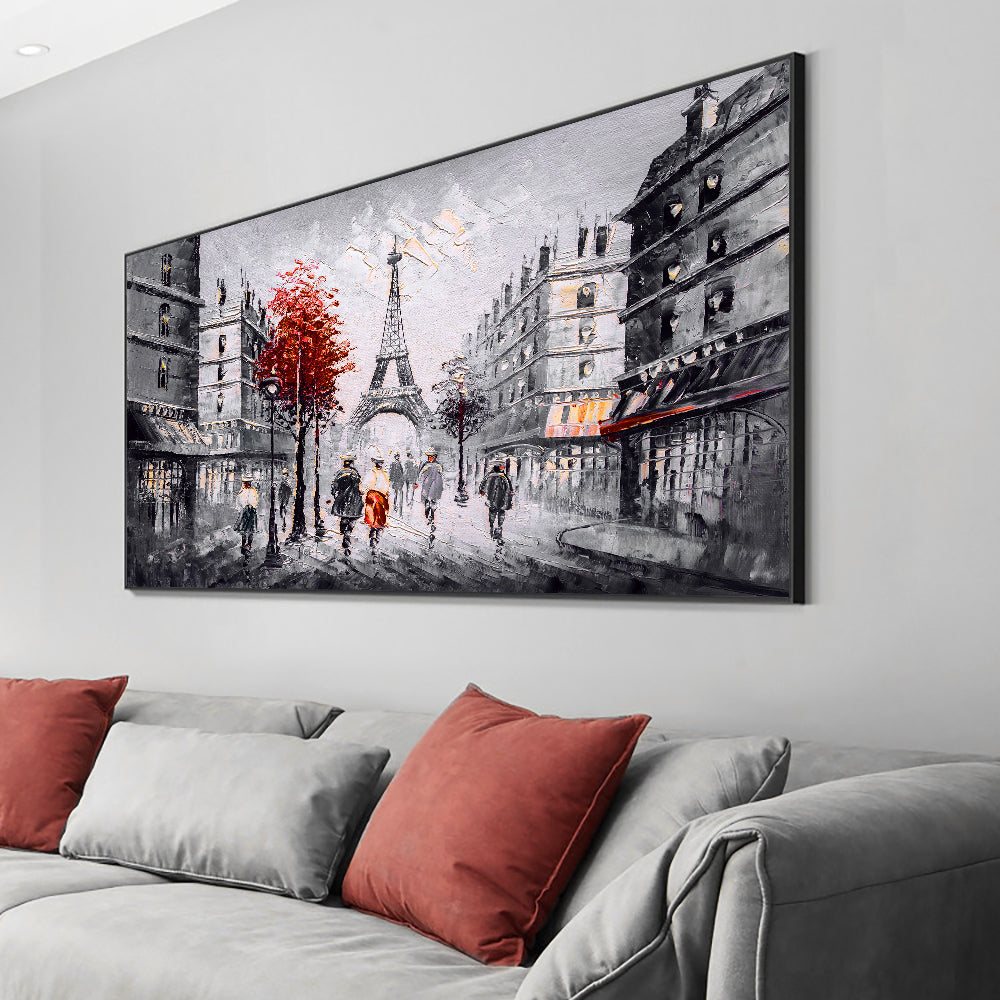 Abstract  Handmade People Walking In The Street Oil Painting On Canvas Modern City Building Tower,27inx54in,No Frame