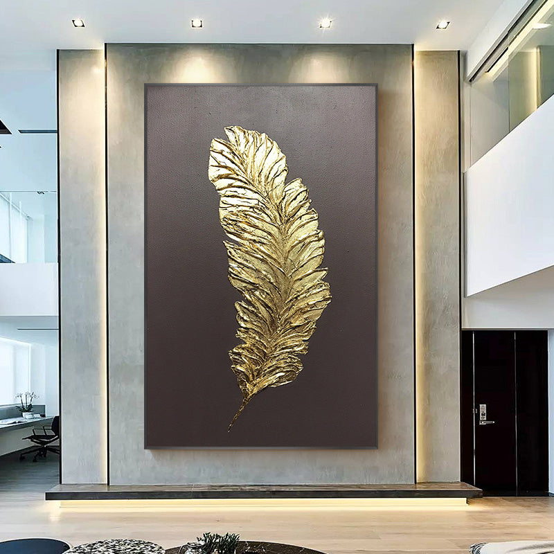 Gold Feathers hand-painted Oil Painting Decorative Porch Light Luxury Vertical Version Of Modern Scandinavian Corridor Aisle Bac27inx54in,No Frame