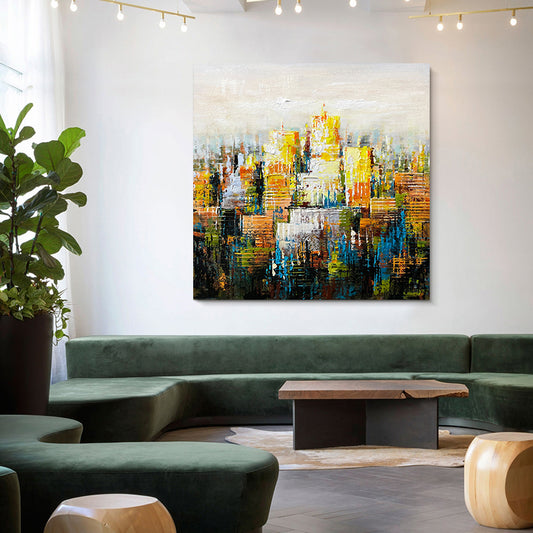 Hand Painted Sunrise Oil Painting On Canvas Blue Ocean Wall Art Posters Pictures Handmade Canvas Painting,31inx31in,No Frame