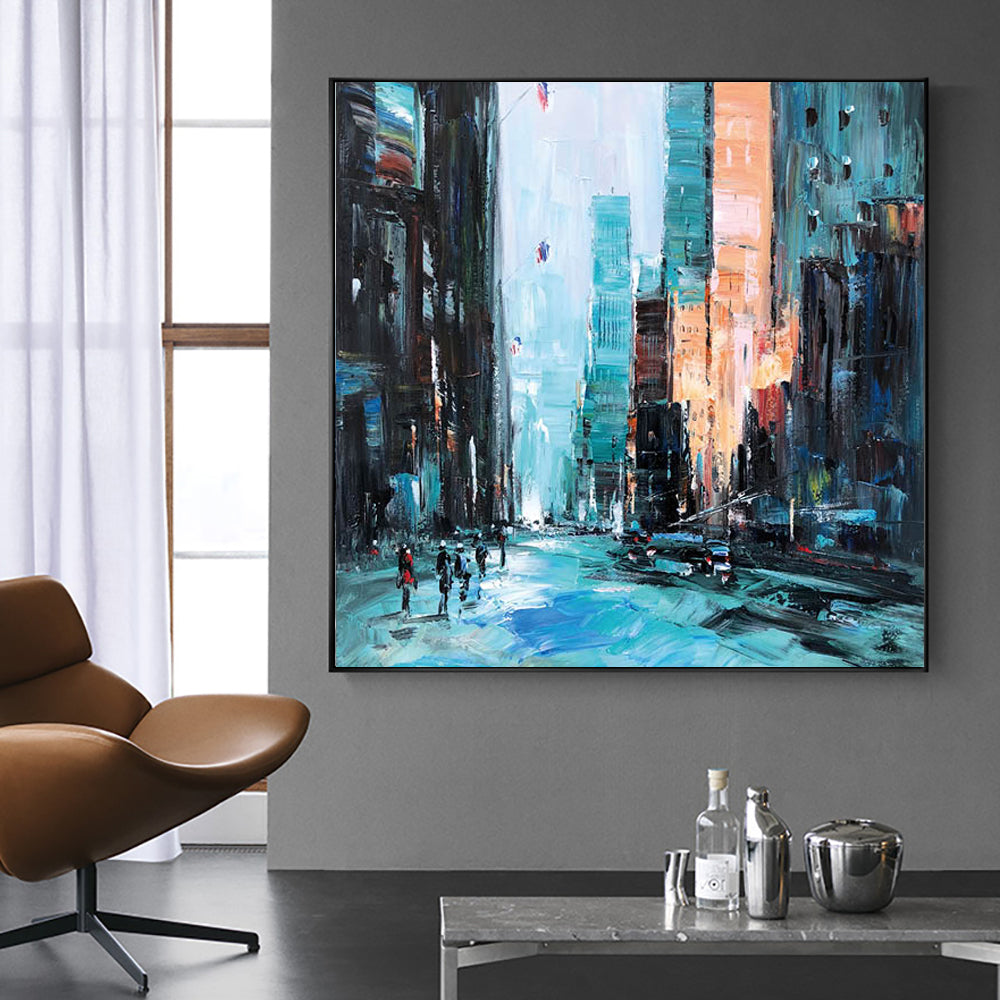 City Architecture Landscape Oil Painting On Canvas Handmade Abstract Wall Art Interior Home Decor Acrylic Wall,31inx31in,No Frame