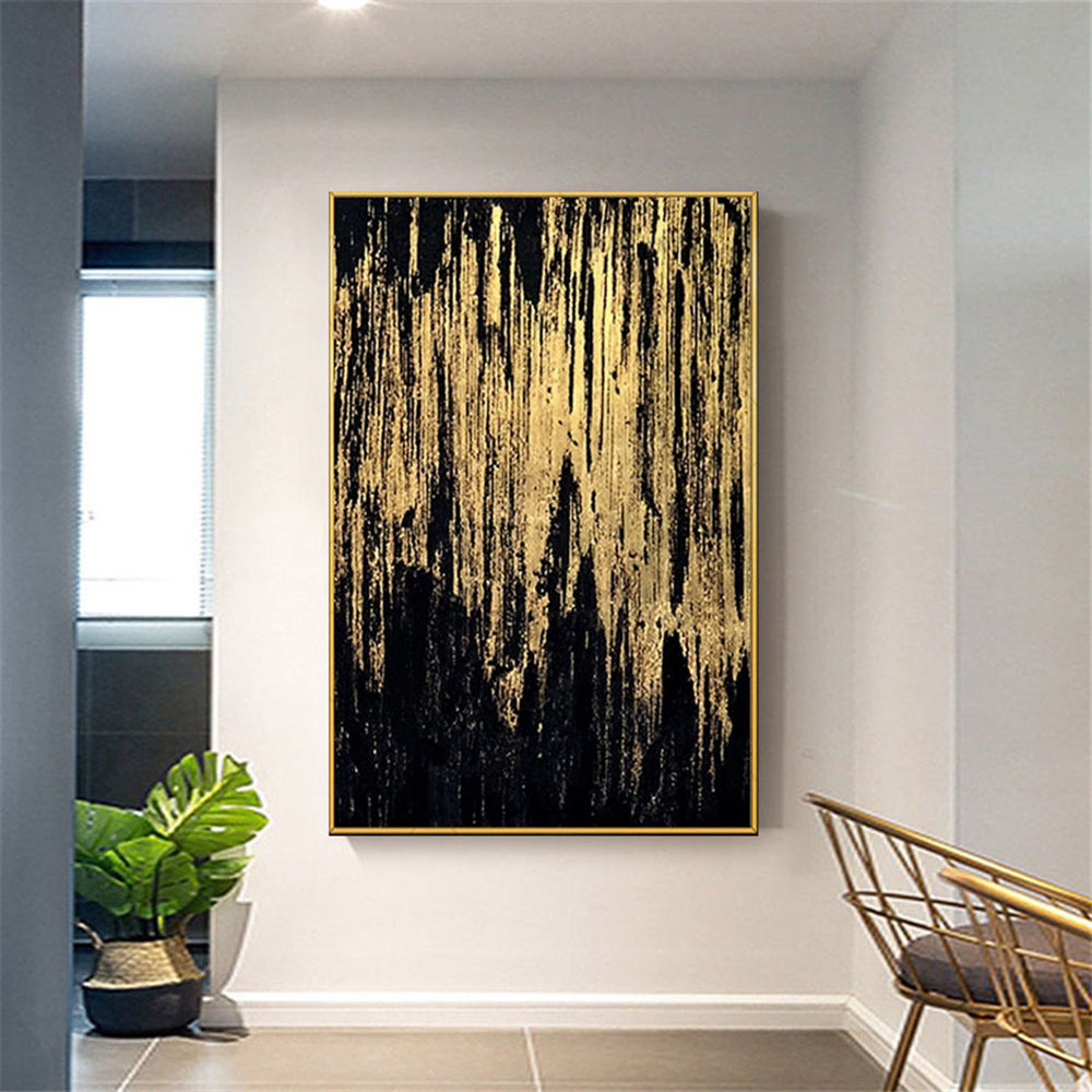 Handmade Abstract Canvas Painting Black Gold Oil Painting Picture Modern Wall Art Home Decor Abstract Art,31inx47in,No Frame