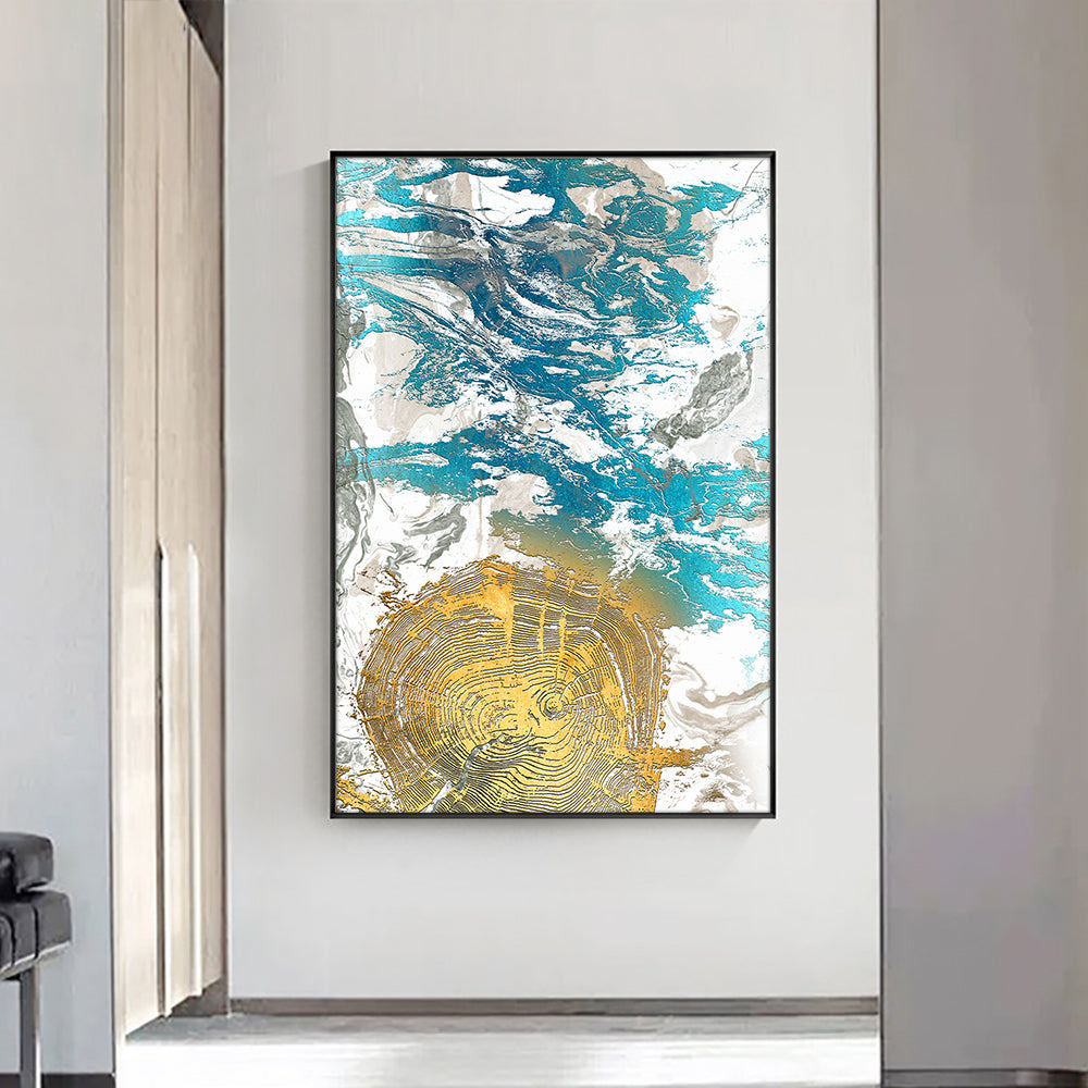 Abstract Blue With Gold Paintings Hand Painted Oil Painting On Canvas Fashion Modern Wall Art For Living Room,31inx47in,No Frame