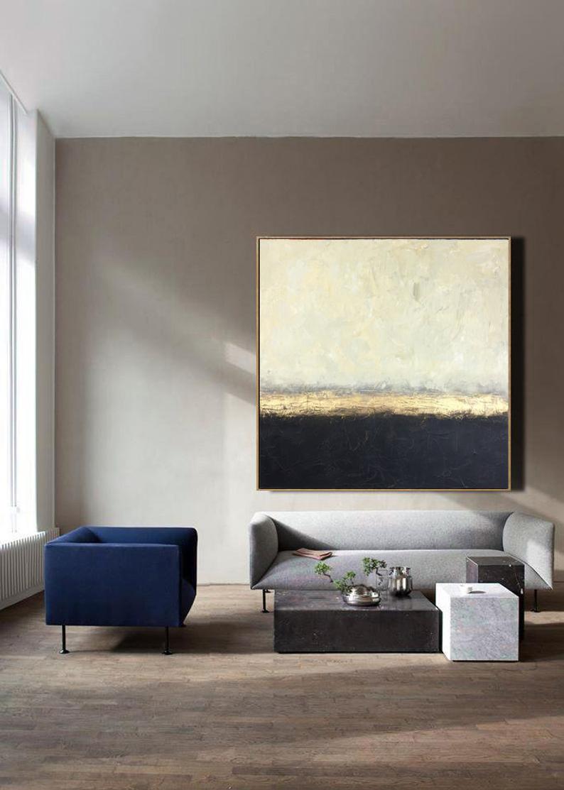 OversizeAbstractPaintingOnCanvasBeigePaintingBlackArtAbstractOilPaintingAbstractCanvasWallArt 31in,No Frame