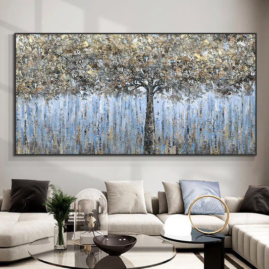 Abstract Large Size Trees Oil Painting  Hand Painted Canvas Painting Modern Decorative Wall Art,27inx54in,No Frame
