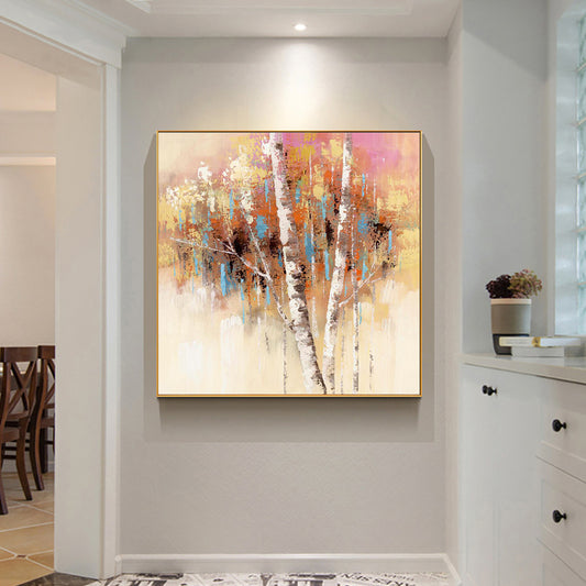 Abstract Colorful Trees With Beautiful Leaves  Hand Painted Oil Painting On Canvas Handmade Wall Art,31inx31in,No Frame
