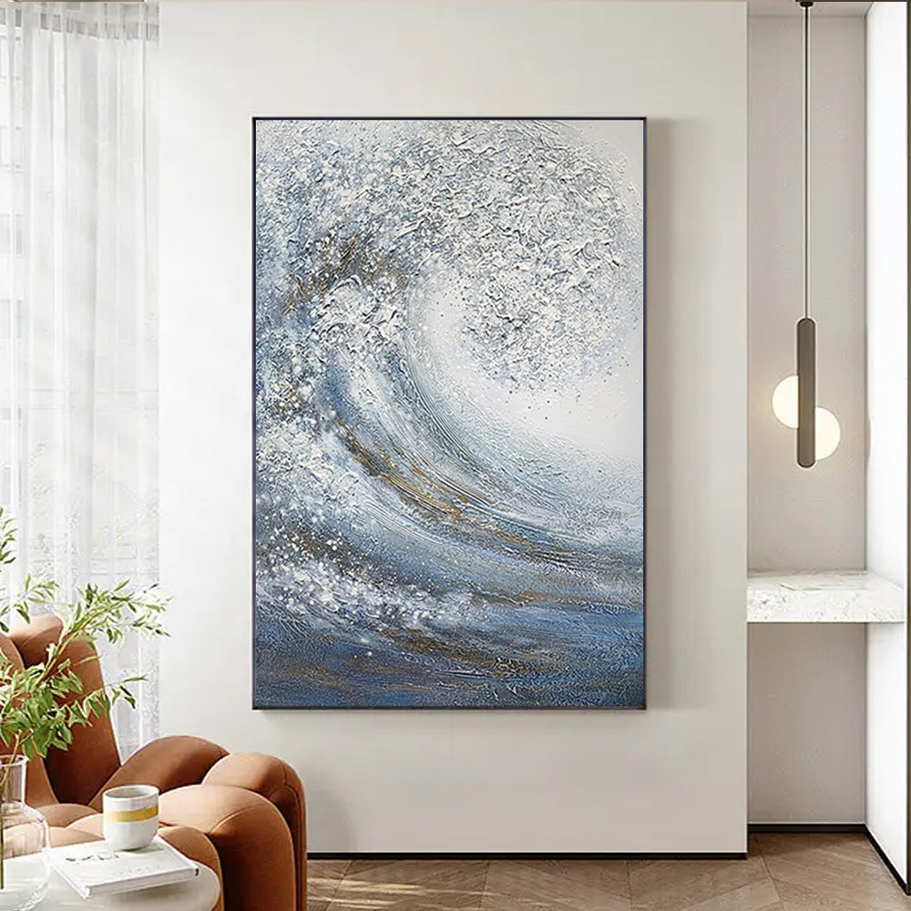 Sea Wave Abstract Scenery Pictures Home Decor Wall Art Hand Painted Oil Painting On Canvas,31inx47in,No Frame
