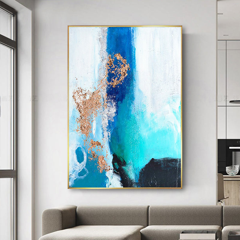 Gold Foil Hand painted Abstract Painting Living Room Background Wall Hanging Painting Vertical Version,31inx47in,No Frame