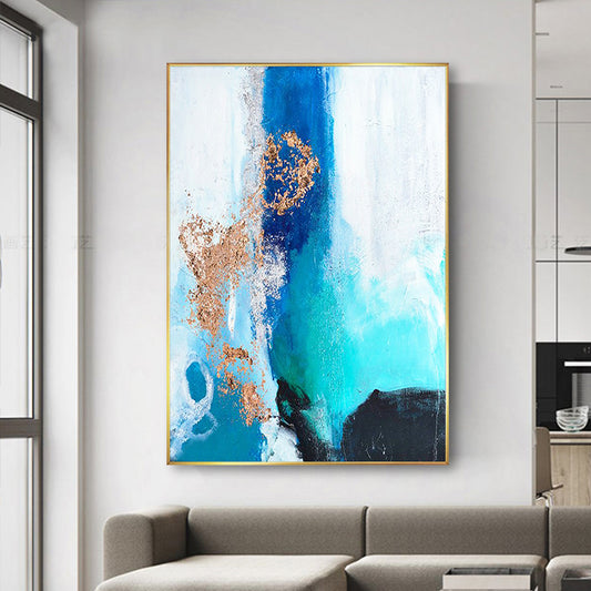 Gold Foil Hand painted Abstract Painting Living Room Background Wall Hanging Painting Vertical Version,31inx47in,No Frame