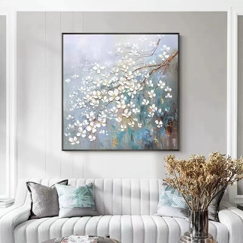 Original Pure Hand painted Oil Painting Plum Living Room Sofa Background Wall Decorative Painting Plant Flower,31inx31in,No Frame