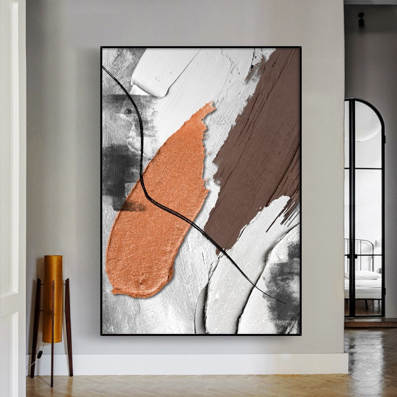 Modern Hand painted Abstract Oil Painting Orange Coffee Color Thick Texture Wall Art On Canvas Home,31inx47in,No Frame