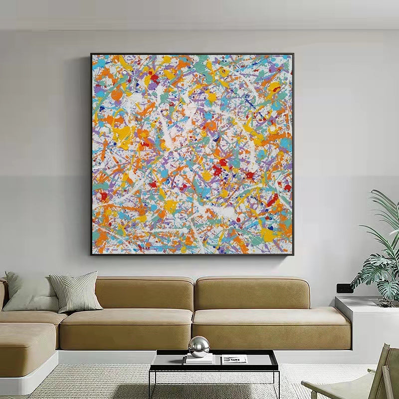 Pure Hand painted Decorative Painting Jackson Pollock Color Abstract Lines Living Room Bedroom Art Hanging Painting,31inx31in,No Frame