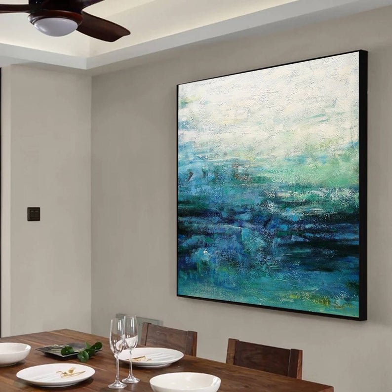 Blue Abstract Wall Art Extra Large Abstract Painting On Canvas Large Wall Art Canvas Painting Living Room Wall Art Large Canvas31in,No Frame