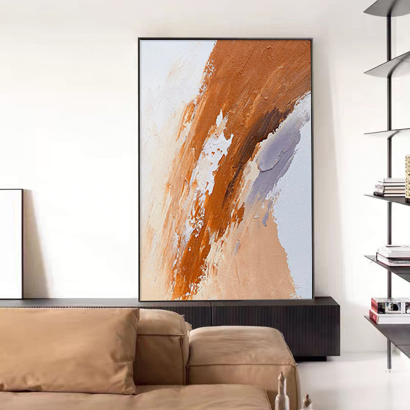 Handmade Orange Abstract Oil Painting Impression Wall Art On Canvas Texture Large Size Mural Living Room,31inx47in,No Frame