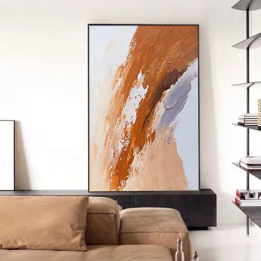 Handmade Orange Abstract Oil Painting Impression Wall Art On Canvas Texture Large Size Mural Living Room,31inx47in,No Frame