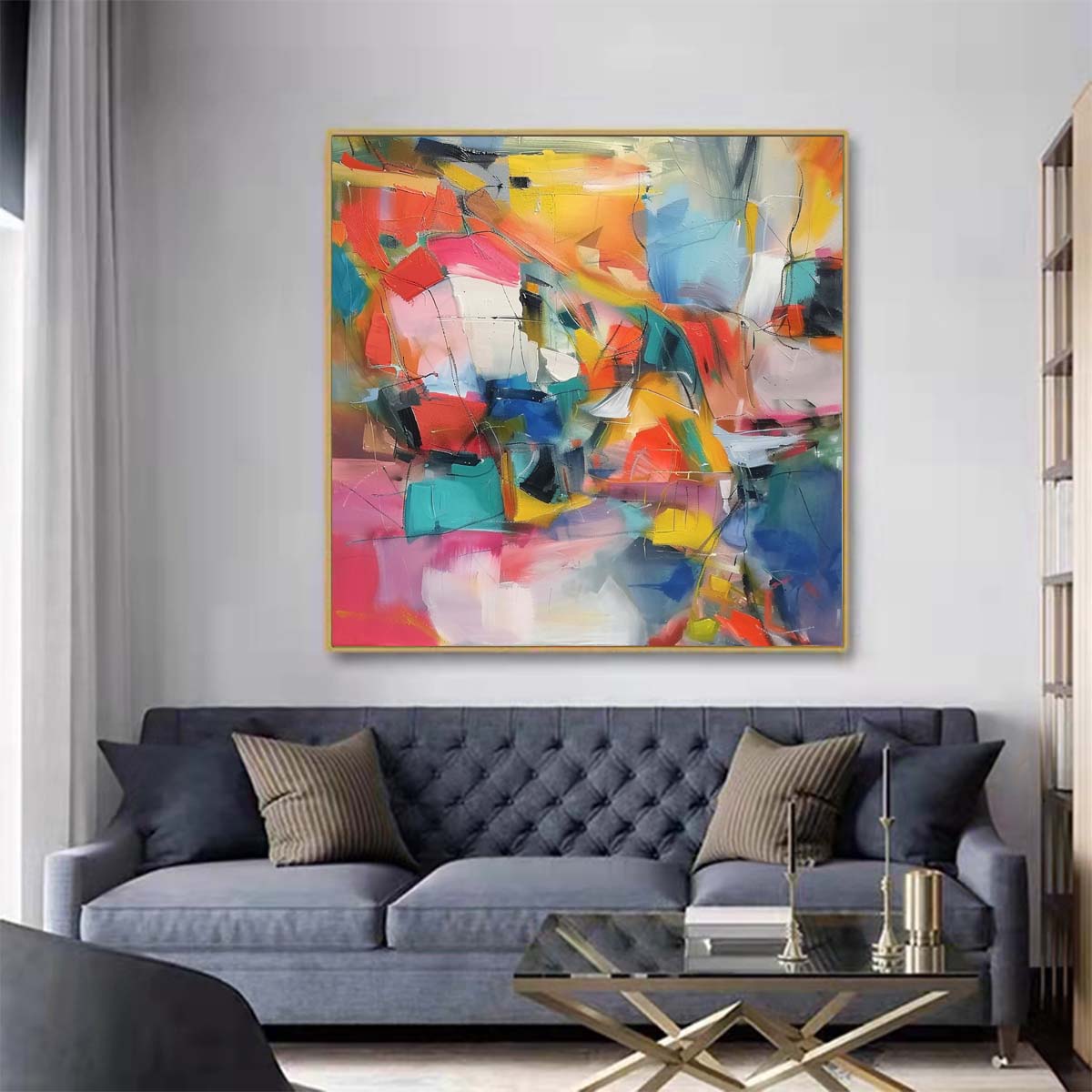 Abstract Handmade Oil Painting Modern Minimalist Home Living Room Decoration Painting,31inx31in,No Frame 1