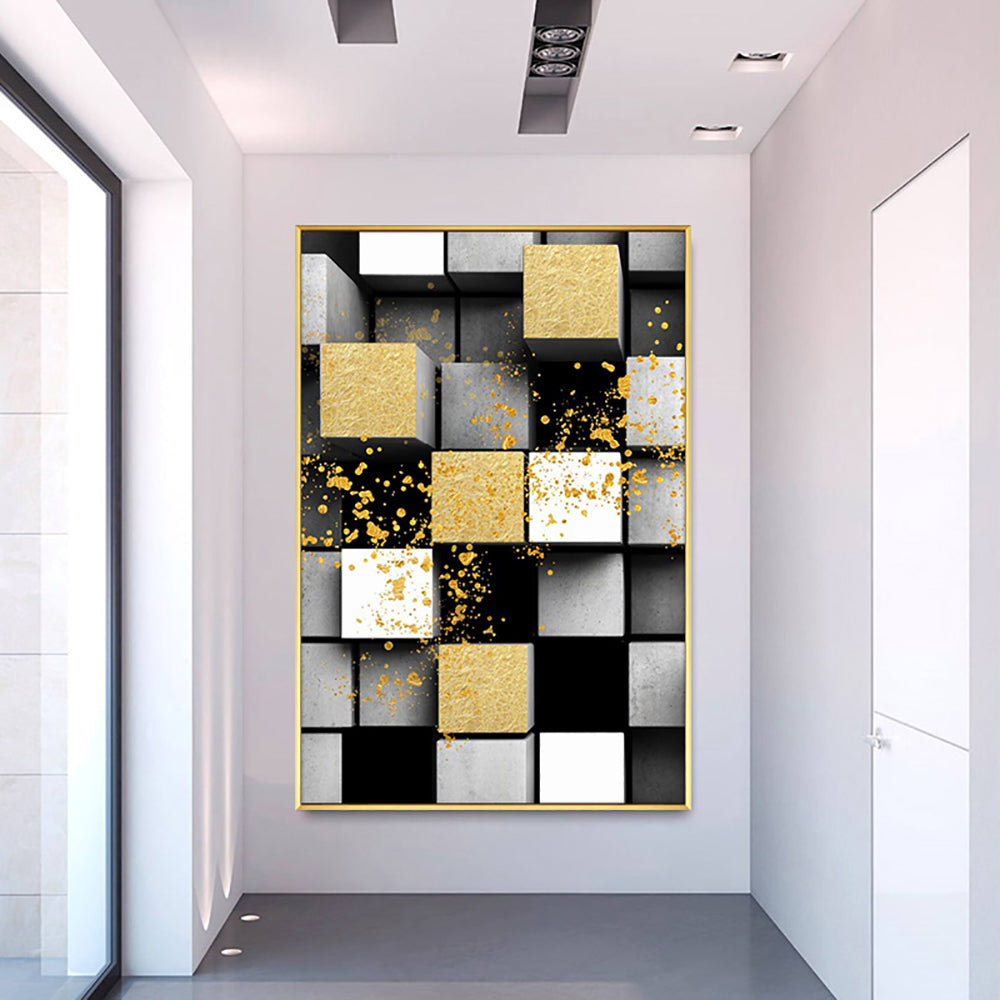 #1130Abstract Art Hand Painted Gold Abstract Oil Painting Handmade Geometric Wall Art Paintings Decoration For Living Room,31inx47in,No Frame
