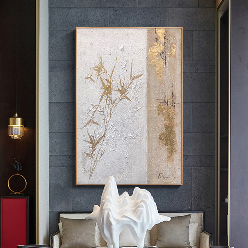 Hand Painted Oil Painting New Chinese Decorative Paintings Study Living Room Decor Oil Painting Bamboo Gold